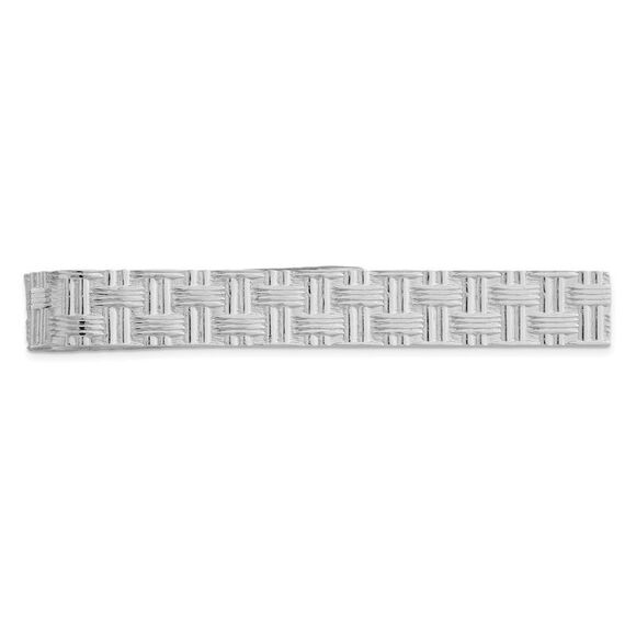 Rhodium Plated Sterling Silver Basketweave Tie Bar, 7 x 55mm - Picture 1 of 3